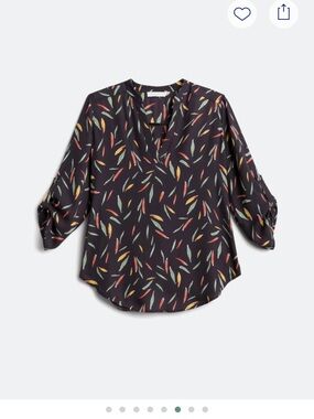 Lush Black V-Neck Blouse with Multicolor Feather Print